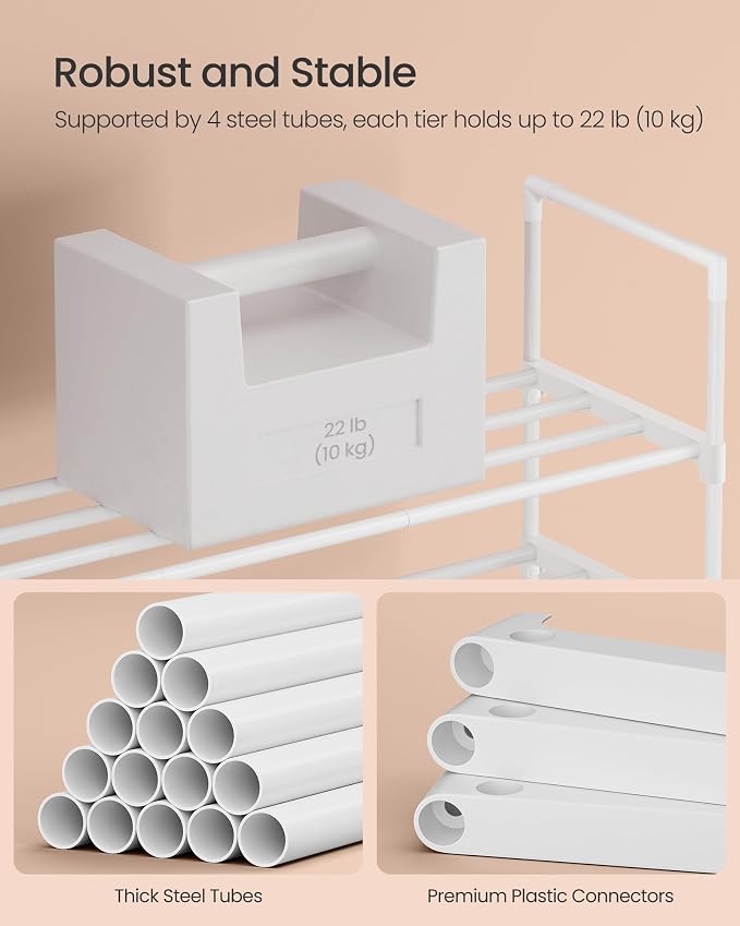 SONGMICS Shoe Rack, 3-Tier Shoe Organizer, Metal Storage Shelf | for Entryway, Upright or Upside Down, for 16-20 Pairs, Stackable, 11.8 x 36.2 x 21.7 Inches, Pearl White ULSA303W03 - Image 7