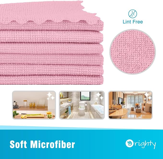 Orighty Microfiber Cleaning Cloth - 24 Pack, Pink Cleaning Rags 12x11 inch - Image 2