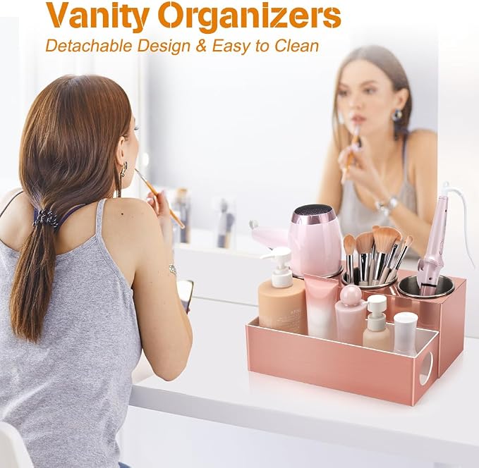 GFWARE Hot Hair Styling Tool Organizer with 3 Stainless Steel Cups, Pink - Image 3