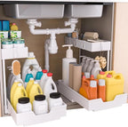 NATURE'S SOURCE 2-Tier Under Sink Organizers and Storage 2 Pack Sliding L-shape Under Cabinet Organizers For Narrow Space Multi-purpose Sink Organizer for Bathroom Kitchen Drawer(White 2 Pack) by NATURESSOURCE