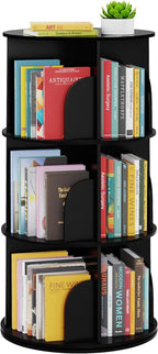 SpaceAid 3 Tier Rotating Bookshelf Tower, Spinning Bookcase Lazy Susan, Revolving 360 Book Shelf Storage Round Carousel, Vertical Rotate Turning Spiral Corner Organizer, Black by SpaceAid
