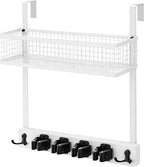 BS-VOG Over the Door Broom Holder with Basket, Wooden Mop & Broom Organizer - Image 8