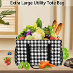 Extra Large Utility Tote Bag, Foldable Reusable Grocery Bags with Metal Wire Frame & Reinforced Bottom Board, Stand up Large Utility Tote for Groceries, Beach Bag, Laundry, Car (Cube Plaid) - Image 6