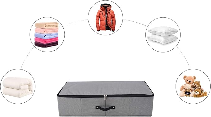 2PCS Foldable Under Bed Storage Container with Plastic Support Liner, Handles, Zipper lid, Sweater Pillow Blankets ClothesStorage Organizer for Bedroom and Closet, 29×15×7inch, Dark Grey - Image 4