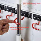 Wall Mounted Mop and Broom Holder Stainless Steel S Type Broom Rack Anti-Slip Mop Organizer (17 Inches,4 Positions 3 Hooks, Red black) (17inch) (Pack of 2) - Image 3