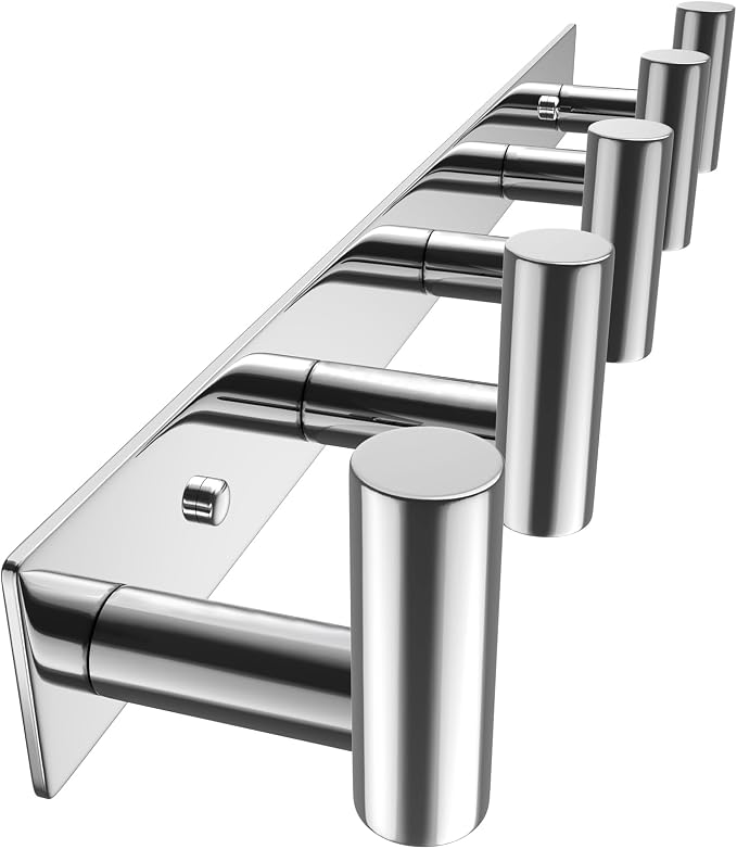 VAEHOLD Hat and Coat Wall Mount Rack - Hooks for Robes, Bags, Keys, and Towels - Bathroom Towel Hanger Organizer (Polished Chrome, “T“ Shape 5 Hooks 1 Pack) by VAEHOLD