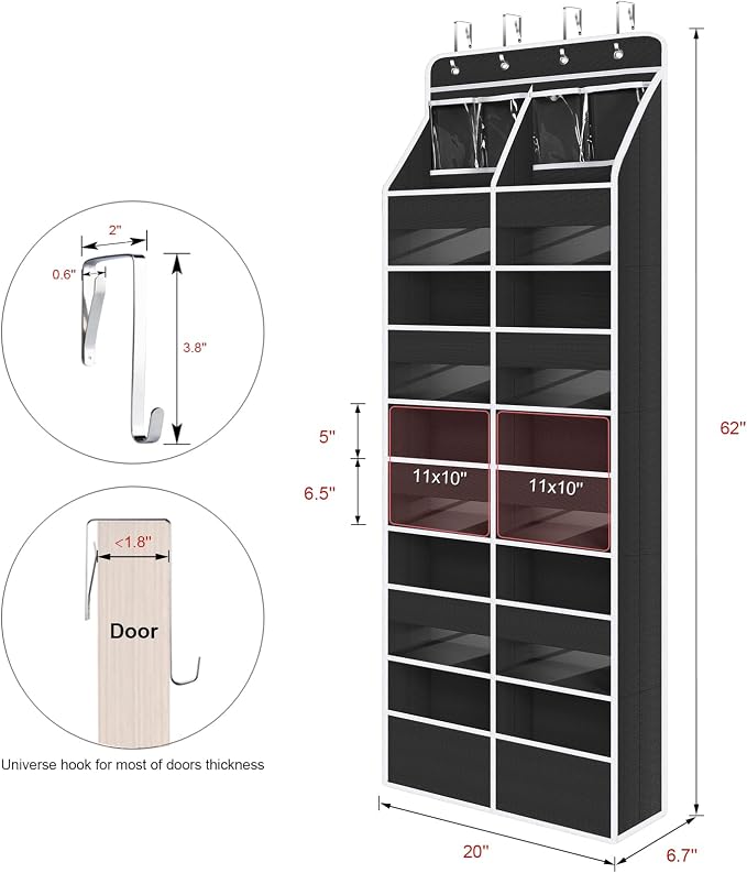 Univivi Upgraded Over the Door Organizer for Baby Nursery, Black, 6-Shelf - Image 3