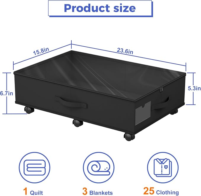 Babenest 4-Pack Under Bed Storage Organizer on 6 Wheels for Clothes - Image 2