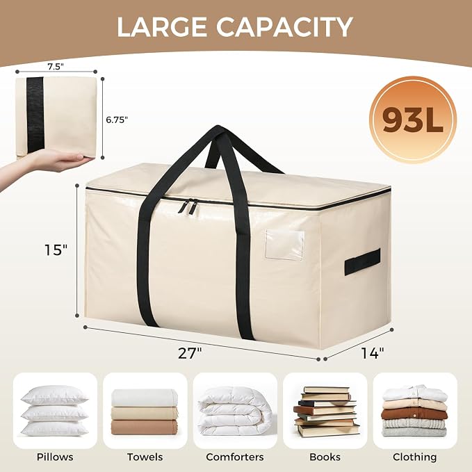 BAGAIL Heavy Duty Moving Bags with Strong Handle, Extra Large Moving Boxes, Storage Tote for Clothes, College Moving Supplies(Beige, 8 Pack) - Image 2