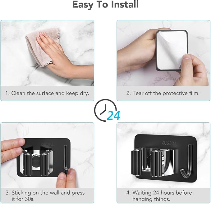 homeasy Broom Holder Wall Mount 4Pcs, Self Adhesive Mop Broom Hanger - Image 6