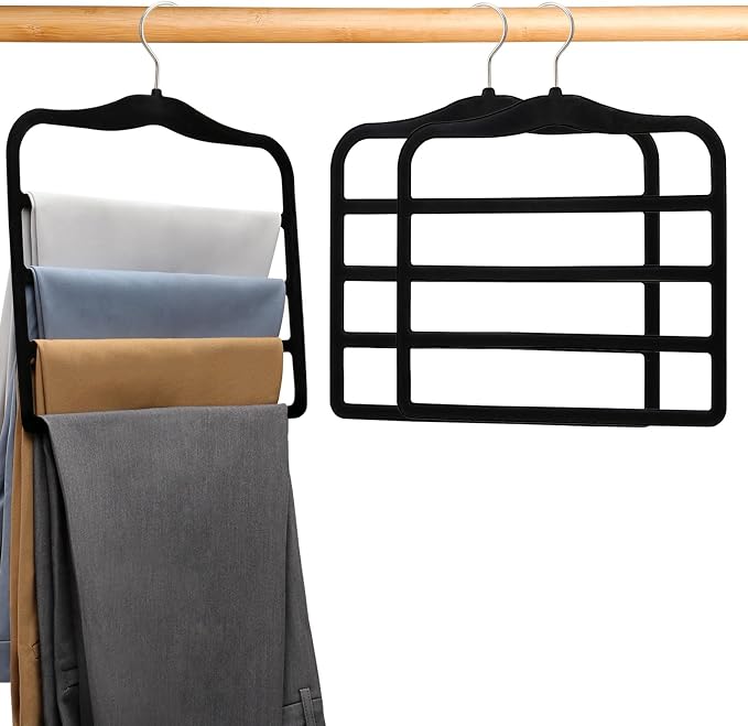 2-Pack Velvet Pants Hangers - Space Saving Multi-Layer Non-Slip Closet Organizers for Jeans, Trousers & Scarves - Ideal Dorm Room Storage Solution for Small Spaces - Image 9