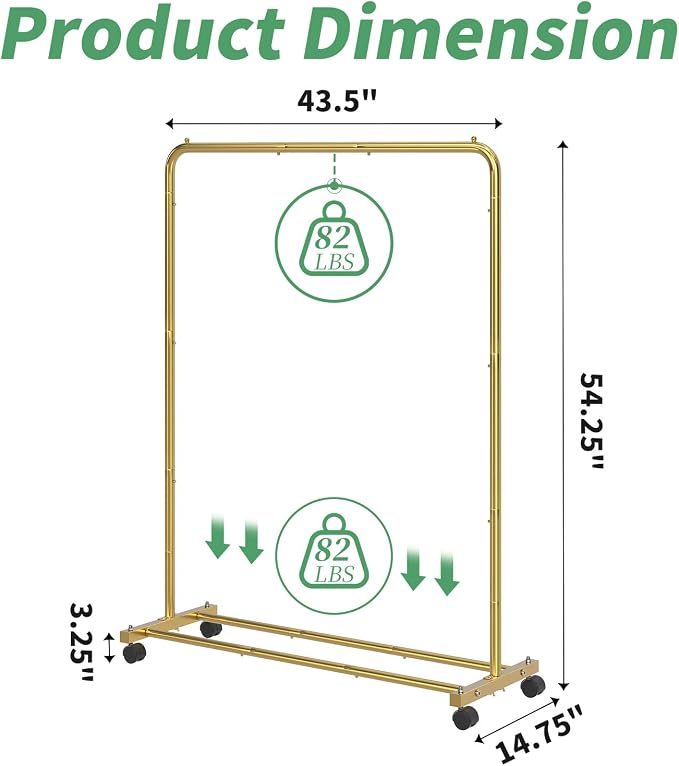 Simple Trending Standard Clothes Clothing Garment Rack with Storage Shelves, Rolling Clothes Organizer on Wheels for Hanging Clothes, Gold (Pack of 2) - Image 7