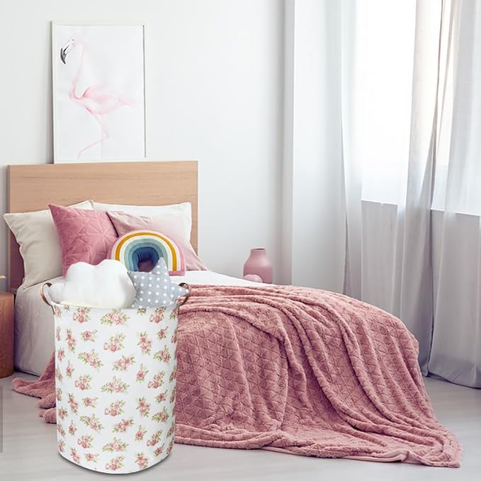 NTAOHAMPER Pink Flower Laundry Hamper, laundry Basket, Nursery Hamper,Waterproof Storage Bin for Bedroom,Clothes Organizer Basket, Room Decor(Pink Flower) - Image 4