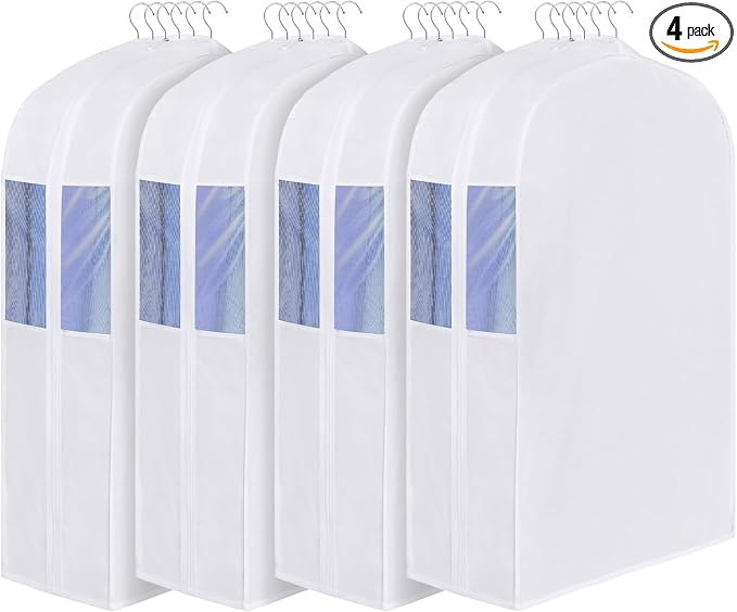 Univivi 32 Inch Cotton Hanging Garment Bag for Closet Storage 4 Pack, White by Univivi