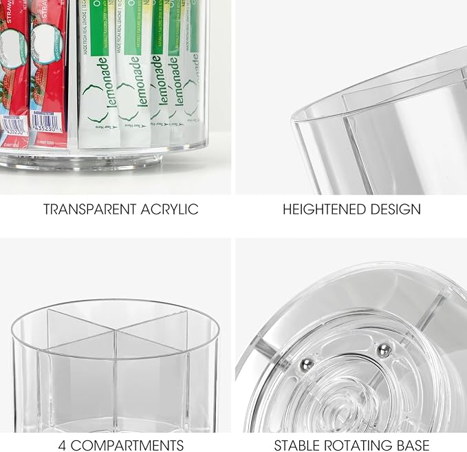 AIEVE Drink Packet Organizer, Lazy Susan 360° Turntable Organizer for Drink Mix Hydration Packets, Water Flavor Acrylic Container Tea Bag Holder for Kitchen Storage Organization - Image 7