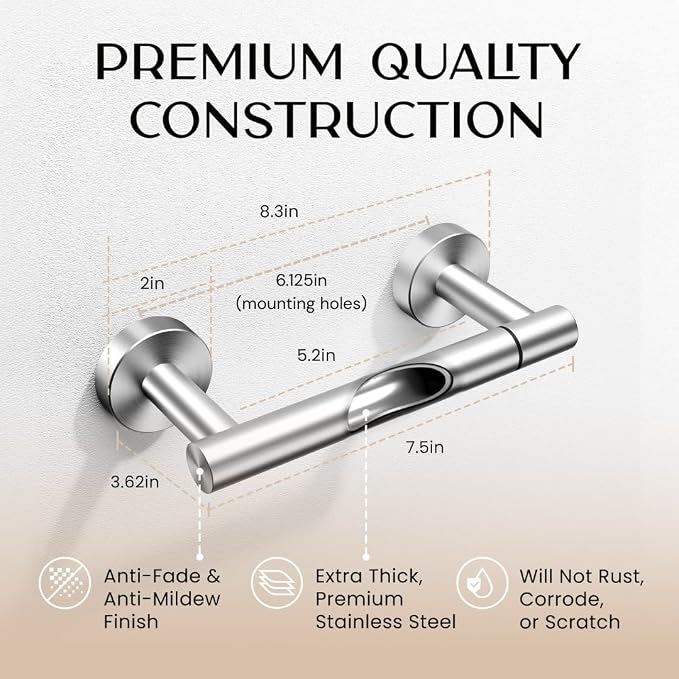 Day Moon™ Toilet Paper Holder Wall Mount, Modern Roll Holder for Bathroom, Stainless Steel Rustproof Double Post Pivoting Tissue Roll Holder for Bathroom, Classic, Brushed Nickel - Image 2