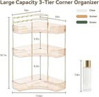 3-Tier Corner Bathroom Counter Organizer with Makeup Brush Holder, Gold - Image 2