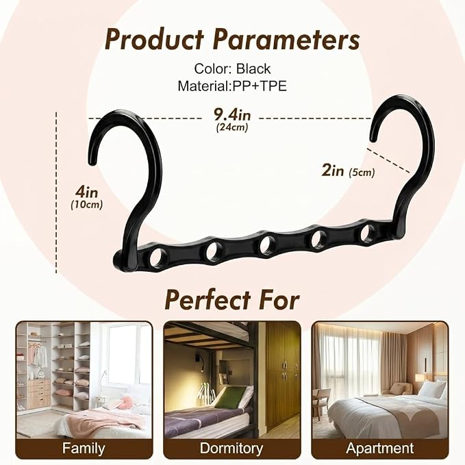 HOUSE DAY Closet Organizers and Storage 8 Pack - Black, Saving Closet Space | Space Saver Hanger Organizer, Closet Organization for Dorm, Apartment, Dorm Room Essentials for Grouping Clothes - Image 6