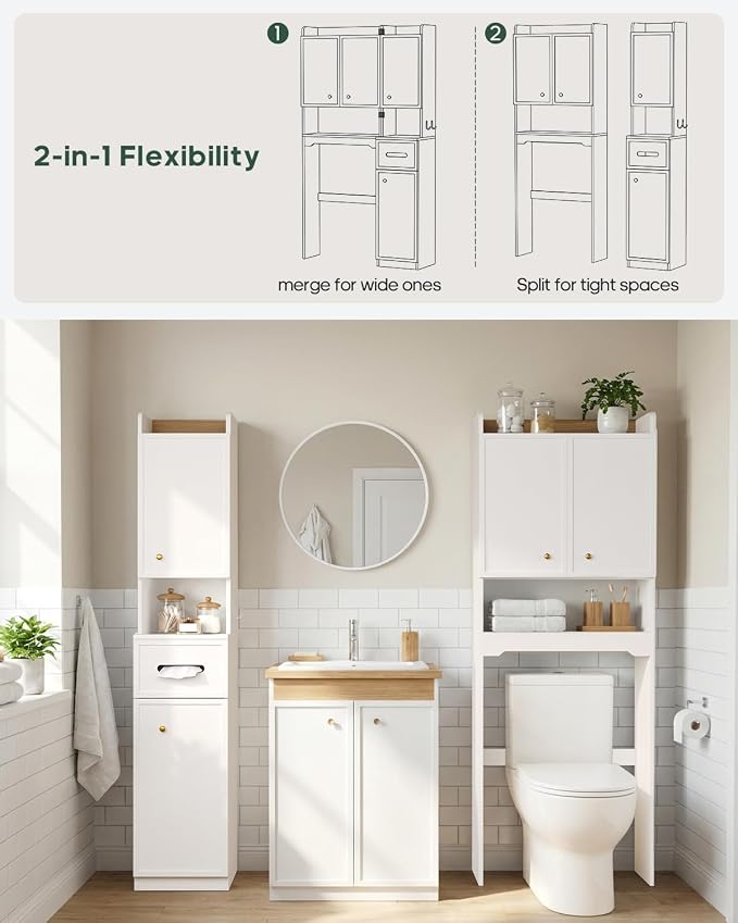 7-Tier Over Toilet Storage Cabinet, 2-in-1, Separable Bathroom Storage - Image 3
