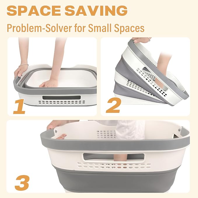OOAMBB 43L+43L Collapsible Laundry Baskets plastic (Grey, 2 Packs) - Image 7