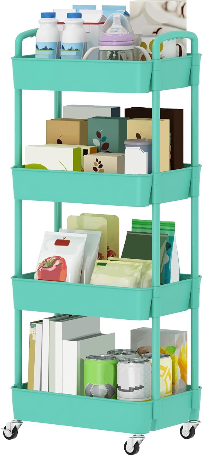 Sywhitta 4-Tier Plastic Rolling Utility Cart with Wheels for Storage,Green by haseverythingyouneed