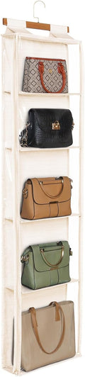 Syeeiex Over the Door Purse Organizer with Zippers, 5 Mesh Shelves, Beige by syeeiex
