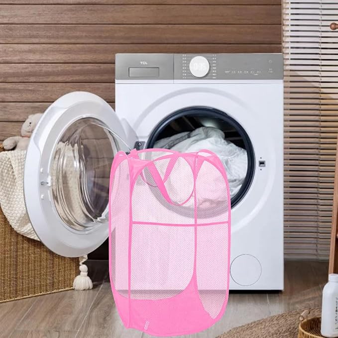 Pop Up Laundry Hamper Reinforced Collapsible Laundry Basket Foldable Clothes Hamper for Home, Dorm Room, Travel, Cruise, Pink - Image 7