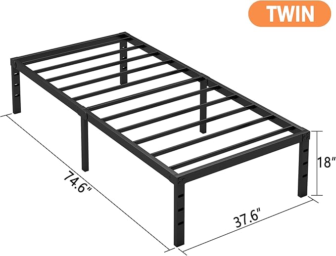 Hafenpo 18 Inch Twin Bed Frame, Under Bed Storage, Black - Image 6