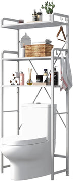Huhote Over The Toilet Storage Rack with 3-Tier Bathroom Shelves, Space Saver Toilet Shelf, Bathroom Storage Organizer with Hooks for Over Toilet Storage and Bathroom Shelf (White Faux Marble) - Image 9