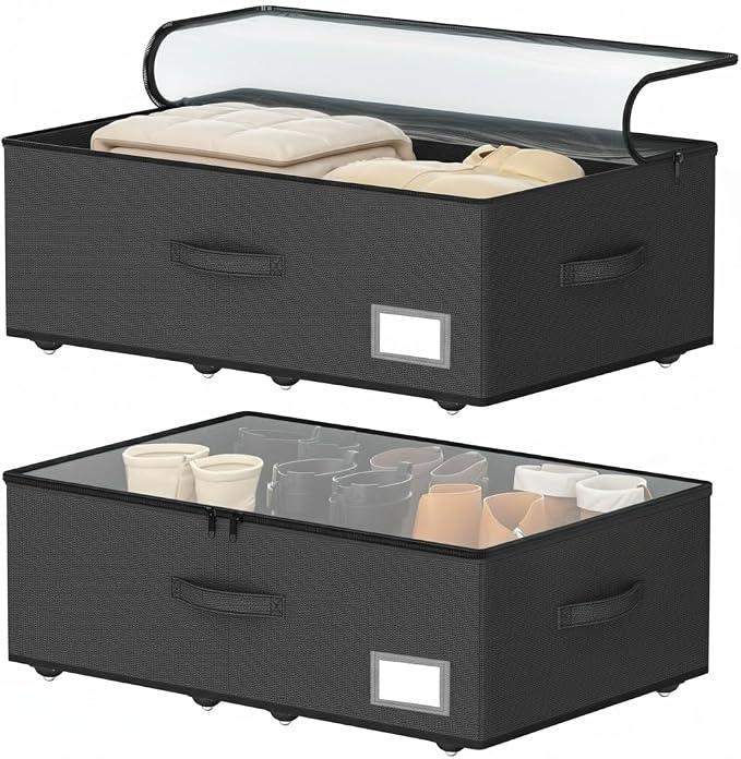 EE-RoomWorld Underbed Storage With Wheels, No Assemble Required 12 inches Height Under bed Storage Bins,Large Capacity Rolling Shoe Storage Containers，Dorm clothes Storage by EASIERLIFEENJOYWORLDBEAUTY