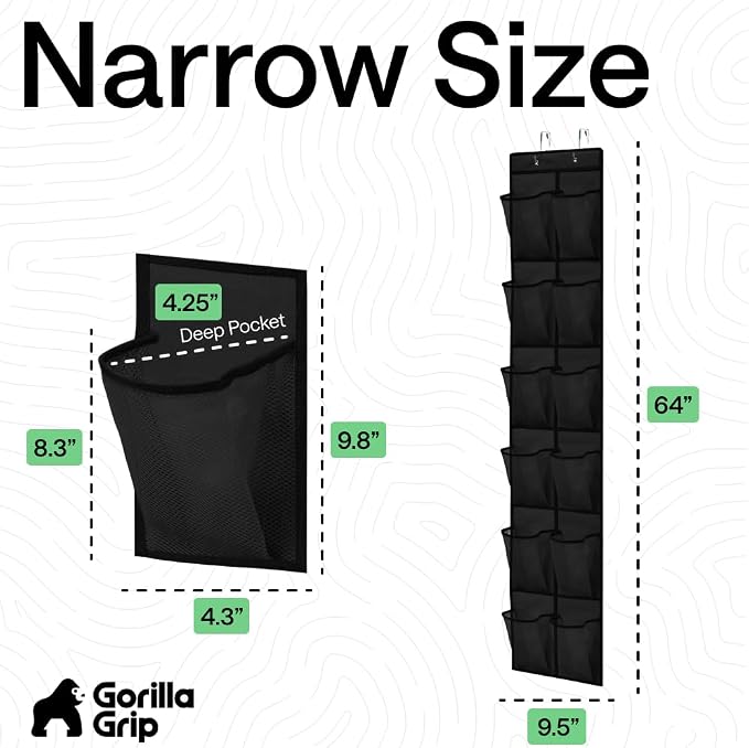 GORILLA GRIP Over the Door Shoe Organizer, 12 Large Pockets, Black | Breathable Mesh Pocket, Space Saving Hanging Storage Holder, Closet Rack Hanger for Shoes, Pantry and Bathroom Accessories - Image 7