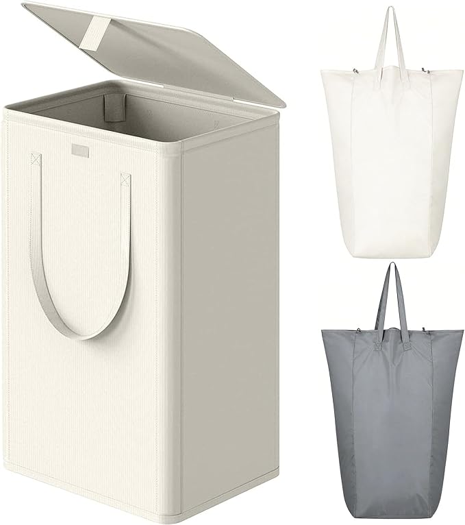 WOWLIVE 100L Laundry Hamper with Lid, Tall Dirty Laundry Basket for Dorm by WOWLIVE