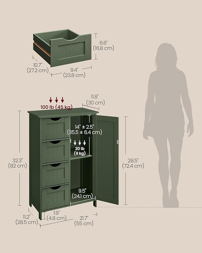 VASAGLE Floor Storage Cabinet, Farmhouse, 4 Drawers and 1 Door,32.3" H - Image 5