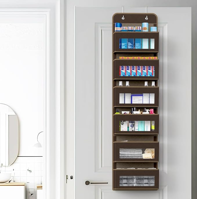 Simple Houseware 6 Clear Window Pocket Over Door Hanging Organizer, Brown - Image 5