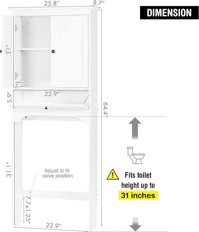 Spirich Bathroom Over the Toilet Storage Cabinet with Tilt-Out Cube, White - Image 2
