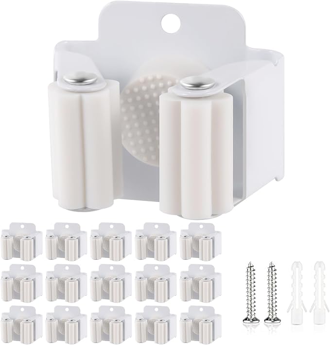 Verdenu 15 Pack Broom Holder Wall Mount, Mop and Broom Holder Wall Mount, Stainless Steel Command Mop Holder with Screws, Garden Tool Storage Organizer for Kitchen, Home, Bathroom, Garage, White by Verdenu