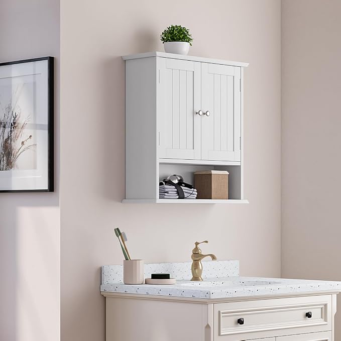 Bathroom Wall Cabinet, Bathroom Cabinet Wall Mount with 2 Doors and Open Shelf, Over The Toilet Wall Storage Cabinet, Bathroom Medicine Cabinet - Image 4