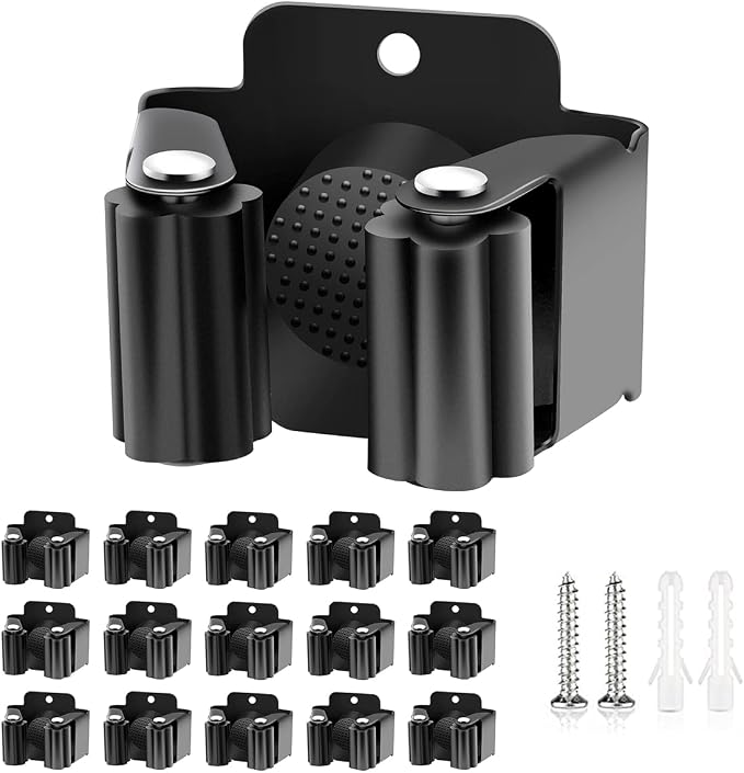 Verdenu 15 Pack Broom Holder Wall Mount, Stainless Steel Mop and Broom Holder with Screws, Garden Tool Storage Organizer for Kitchen, Home, Bathroom, Garage, Black by Verdenu