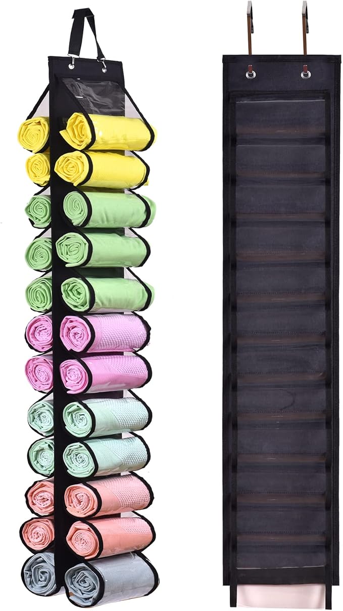 Legging Storage Bag Storage Hanger Can Holds 24 Leggings or Shirts Jeans Compartment Storage Hanger, Foldable Leggings Organizer Clothes Portable Closets Roll Holder (Black) by RZMAYIS