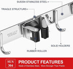 IMILLET 2 Pack Broom Holder Wall Mount Stainless Steel Mop Organizer - Image 2