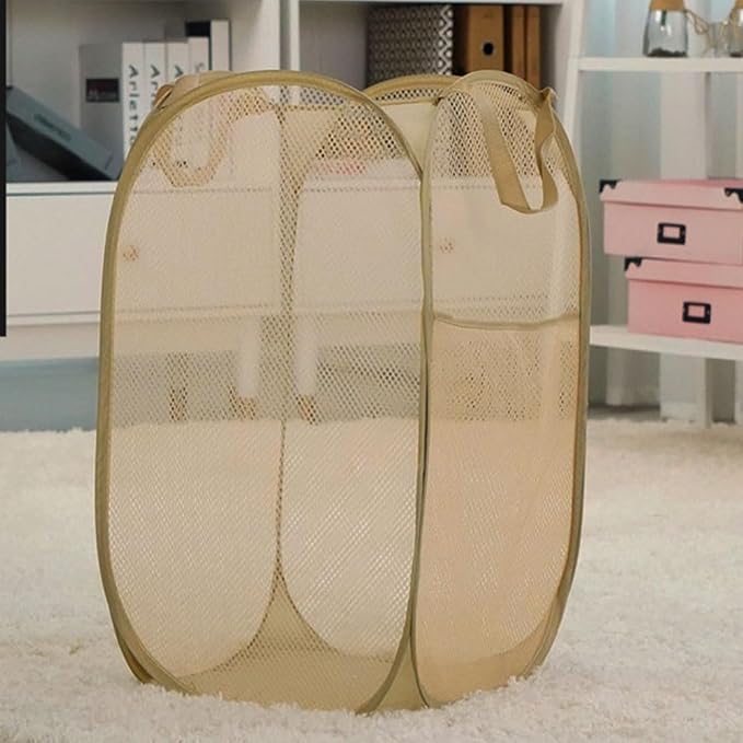 Mesh Popup Laundry Hamper, Foldable Laundry Basket Clothes Hamper for Home, Apartment, College Dorm or Travel, Collapsible for Storage, Beige - Image 4