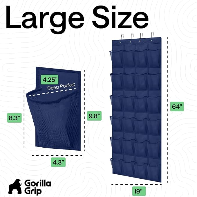GORILLA GRIP Over the Door Shoe Organizer, 24 Large Pockets, Navy | Breathable Mesh Pocket, Space Saving Hanging Storage Holder, Closet Rack Hanger for Shoes, Pantry and Bathroom Accessories - Image 7