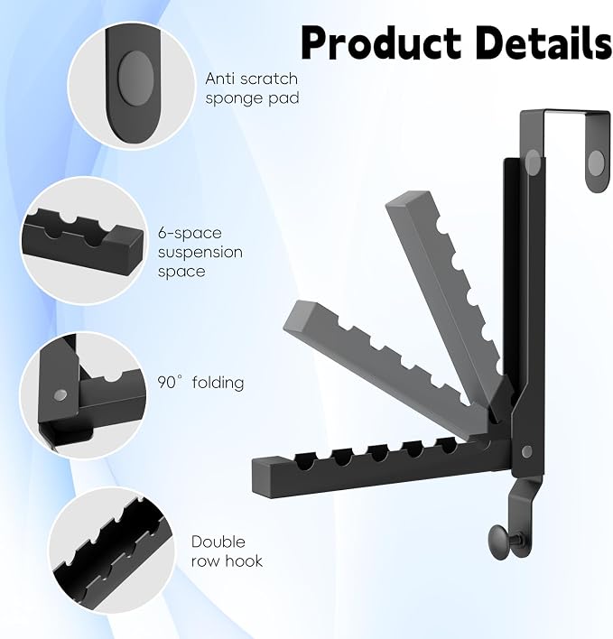 2 Pack Over The Door Hanger Folding Clothes Drying Rack, Folding Hanging Coat Rack for Indoor Laundry Room Compact Small Space Foldable Portable Clothing Hanger Hook Collapsible (Black-2(Upgraded)) - Image 4