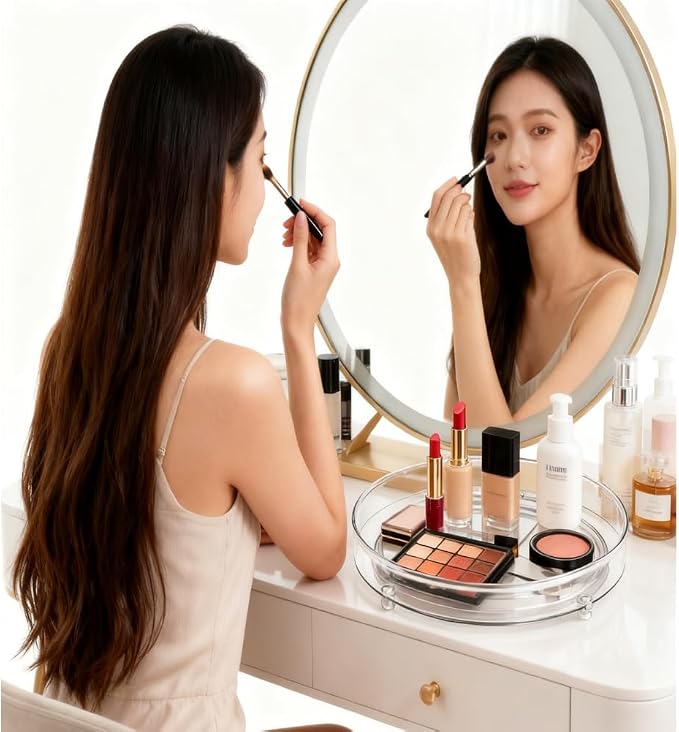 2 Pack Clear Lazy Susan Turntable Organizer, 9.25Inch 360 Rotating Makeup Organizer for Vanity, Desktop Cosmetics Display Cabinet and Perfume Organizer for Small Spaces in Kitchen, Bathroom, Dorm - Image 5