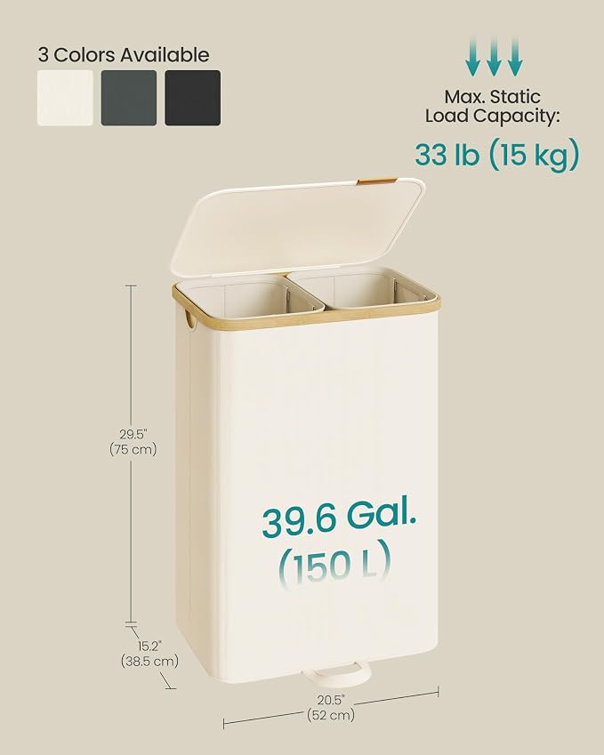 SONGMICS Laundry Hamper with Lid, 150L Laundry Basket，2 Compartments - Image 5