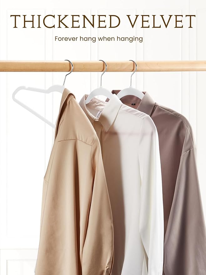 White Velvet Hangers 70 Pack, Non Slip Felt Slim Hangers for Space Saving - Image 5