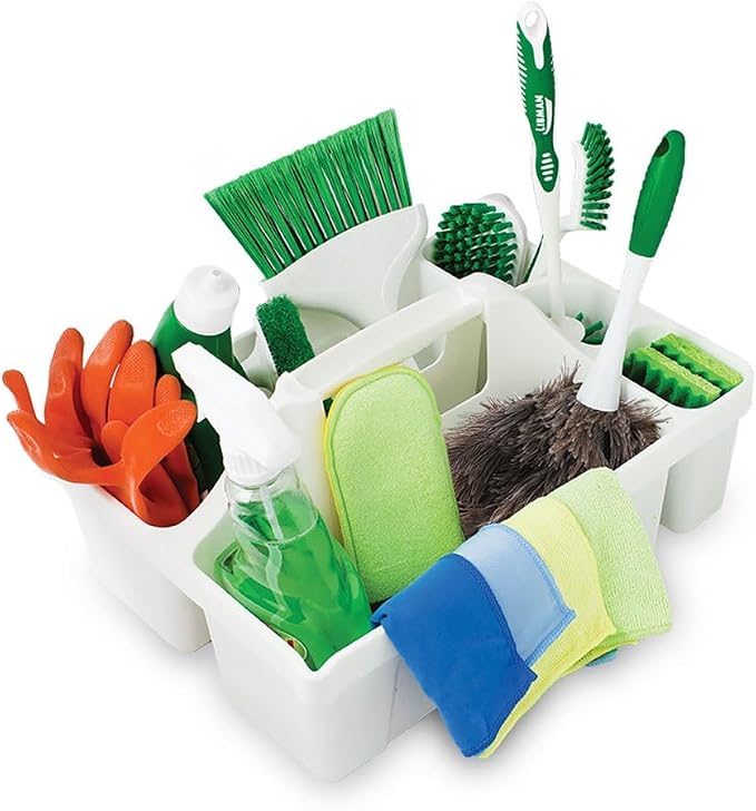 Tribello Libman Maid Caddy Cleaning Organizer, Heavy-Duty Janitorial Carry Caddy with Bottle Holders, Toilet Brush Holder & Tool Compartments, Commercial Cleaning Supply Tote (White) - Image 2