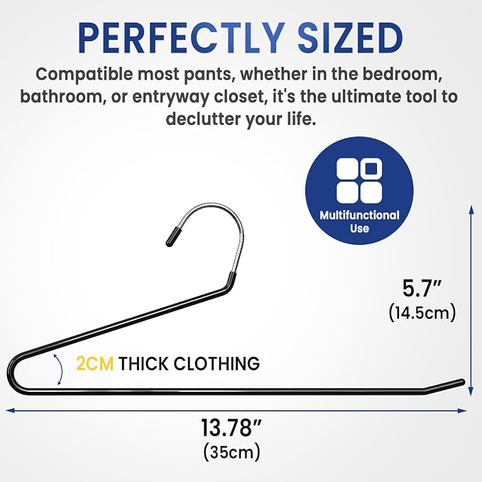 DAMITA Open Ended Pants Hangers - Non Slip Heavy Duty Metal Hangers 10 Pack - Space Saving Jeans Trousers Blanket Organizer for Closet - 7 lbs Load Capacity Rubber Coating Black - Image 6
