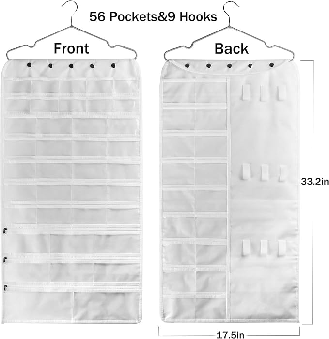 BB Brotrade Hanging Jewelry Organizer,Accessories Organizer,56 Pocket Organizer for Holding Jewelries (White-56 Pockets) - Image 5