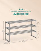 SONGMICS Shoe Rack, 3-Tier Shoe Organizer, Metal Storage Shelf | for Entryway, Upright or Upside Down, for 16-20 Pairs, Stackable, 11.8 x 36.2 x 21.7 Inches, Gray ULSA303G01 - Image 3